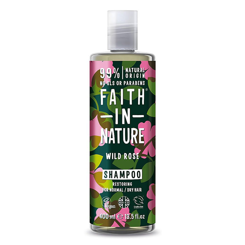 Faith In Nature Restoring Shampoo Wild Rose For Normal/Dry Hair. Taastav šampoon orgaanilise metsiku roosi õliga normaalsetele/kuivadele juustele 400ml