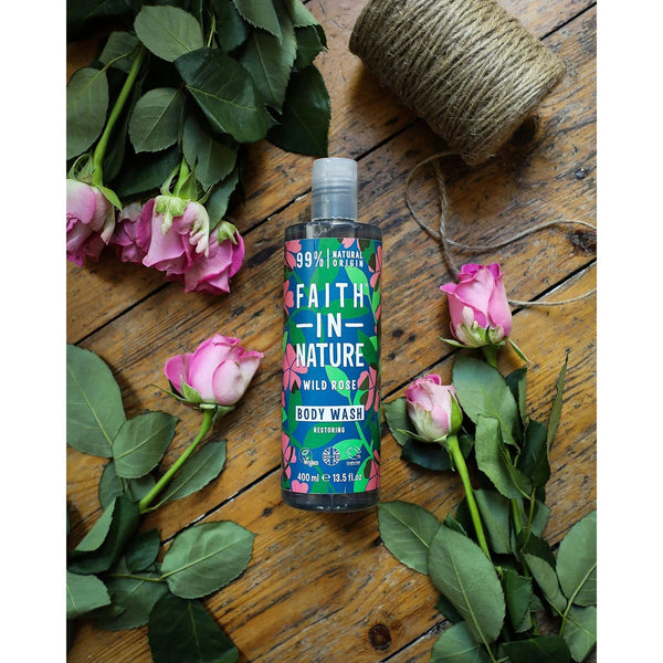 Faith In Nature Restoring Body Wash Wild Rose. Taastav kehapesugeel orgaanilise metsiku roosi õliga  400ml