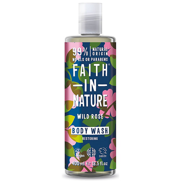 Faith In Nature Restoring Body Wash Wild Rose. Taastav kehapesugeel orgaanilise metsiku roosi õliga  400ml