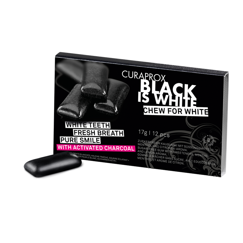 Curaprox Black Is White Chewing Gum. Suhkruvabad närimiskummid 12tk