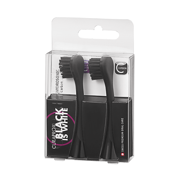 Curaprox Hydrosonic Black Is White Replacement Brush Heads Black/Black 2Pcs. Elektrilise hambaharja tilgakujulised vahetusharjad must/must 2tk