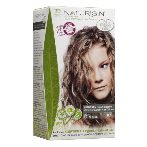 Naturigin Organic Based 100% Permanent Hair Colours Light Ash Blonde 8.1. Püsijuuksevärv hele saarepuu blond 115ml