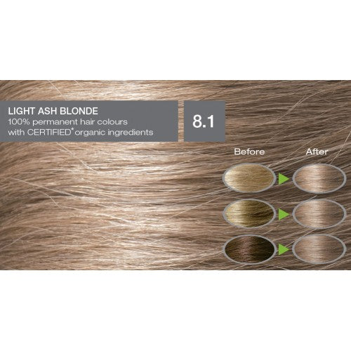 Naturigin Organic Based 100% Permanent Hair Colours Light Ash Blonde 8.1. Püsijuuksevärv hele saarepuu blond 115ml