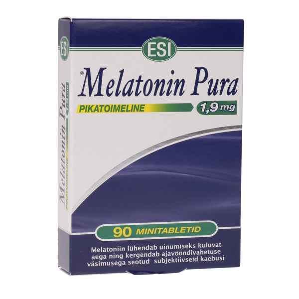 ESI Melatonin Pura Slow Release Formula 1,9 mg. Melatoniini pikatoimelised minitabletid 90tk