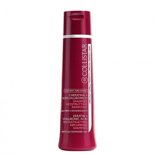 Collistar Keratin+Hyaluronic Acid Reconstructing Replumping Shampoo Britle And Damaged Hair. Šampoon keratiini ja hüaluroonhappega kahjustatud juustele 250ml