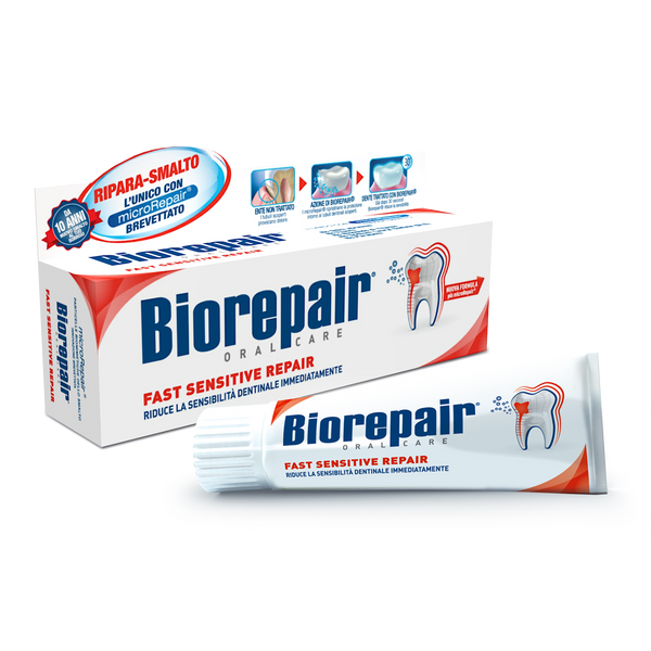 Biorepair Fast Sensitive Repair Toothpaste. Kiiresti hammaste tundlikkust vähendav fluoriidivaba hambapasta 75ml