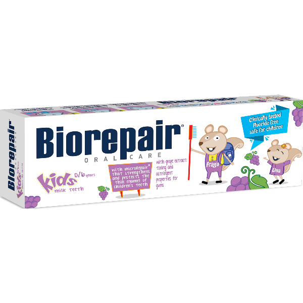 Biorepair Kids 0-6Y Toothpaste, Grape. Fluoriidivaba viinamarjamaitseline hambapasta lastele 0-6a 50ml