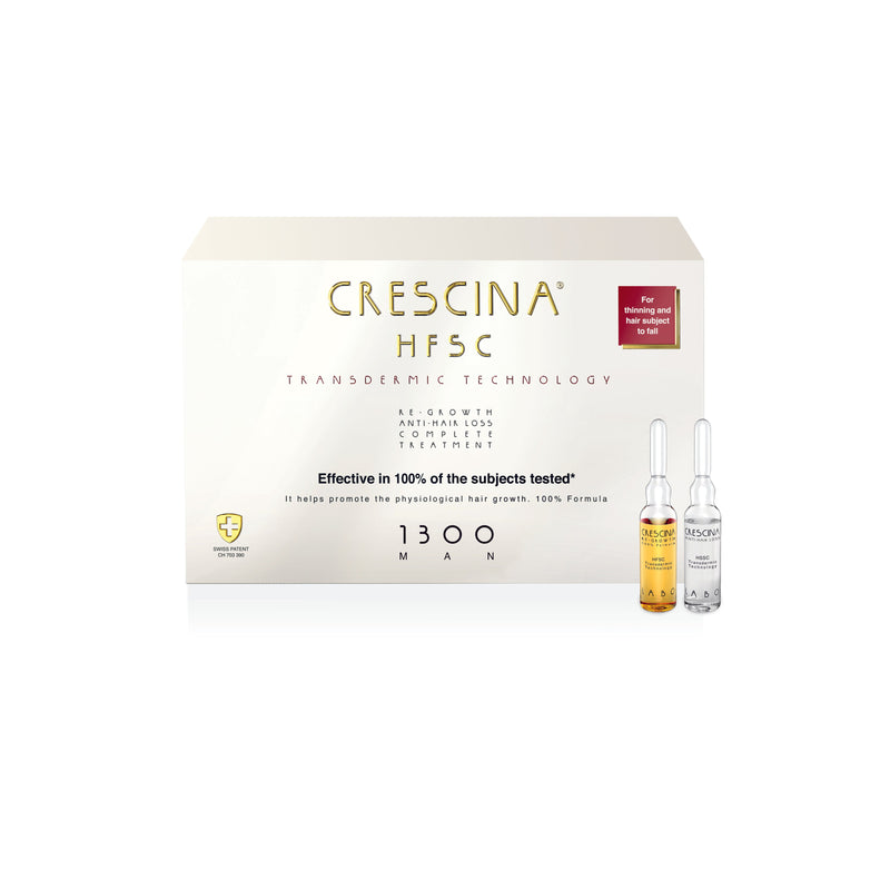 Crescina  Transdermic HFSC 1300* Man For Thinning And Hair Subject To Fall 3,5ml; 10+10 Vials. Juuste kasvu taastavad ja väljalangemist peatavad ampullid 1300* meestele 3,5ml x 10+10 ampulli