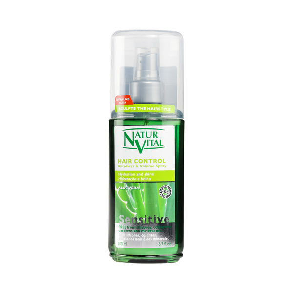 Natur Vital Sensitive Hair Control Anti-Frizz And Volume Spray Aloe Vera Hydration And Shine. Juustessejäetav kuumakaitsega spreipalsam aloe veraga 200ml