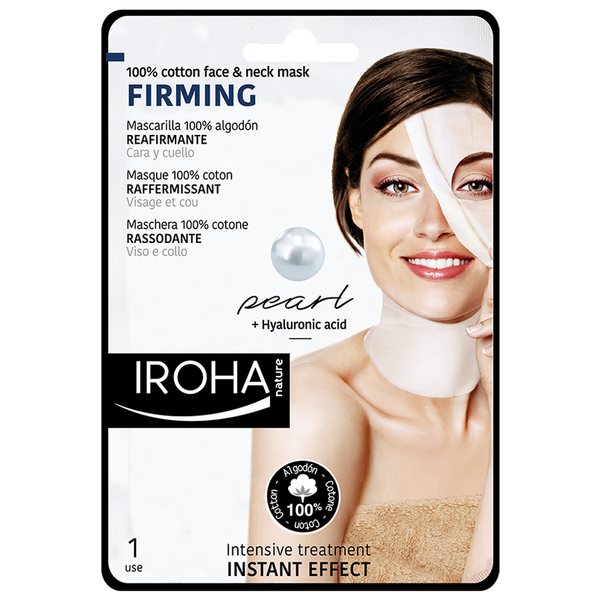 Iroha Nature Firming 100% Cotton Face And Neck Sheet Mask Pearl. Puuvillakangast pinguldav näo- ja kaelamask pärli ja hüaluroonhappega 1tk