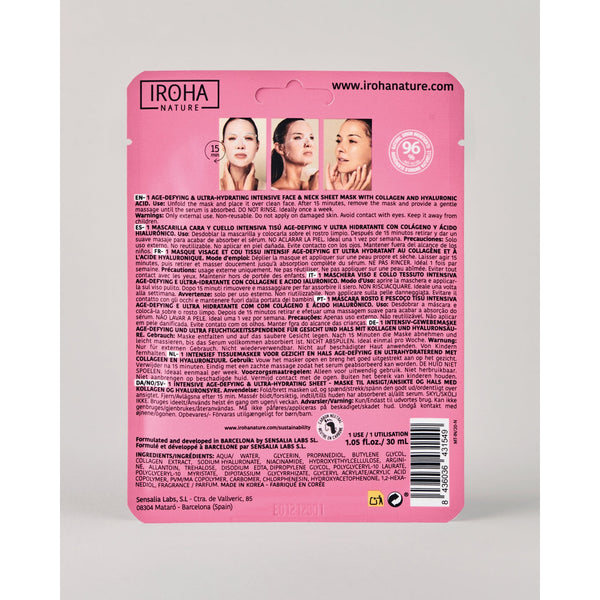 Iroha Nature Anti-Age 100% Cotton Face And Neck Sheet Collagen. Puuvillakangast näo- ja kaelamask kollageeniga 1tk