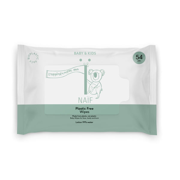 Naïf Baby & Kids Plastic Free Wipes For Face, Body And Bum. Plastikuvabad, 100% biolagunevad lõhnastamata niisked salvrätikud beebidele/lastele 54tk