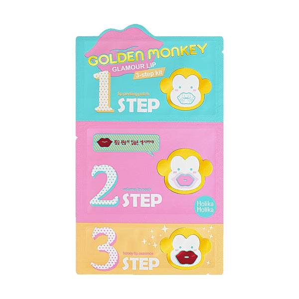 Holika Holika  Golden Monkey Glamour Lip 3-Step Kit. Hoolduskomplekt huultele 2g