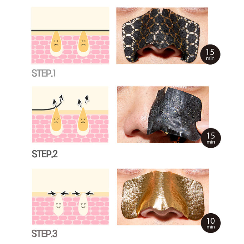 Holika Holika  Pig-Clear Blackhead 3-Step Kit Honey Gold. Ninapooride puhastuskomplekt taruvaigu ekstrakti ja kullaosakestega 8g