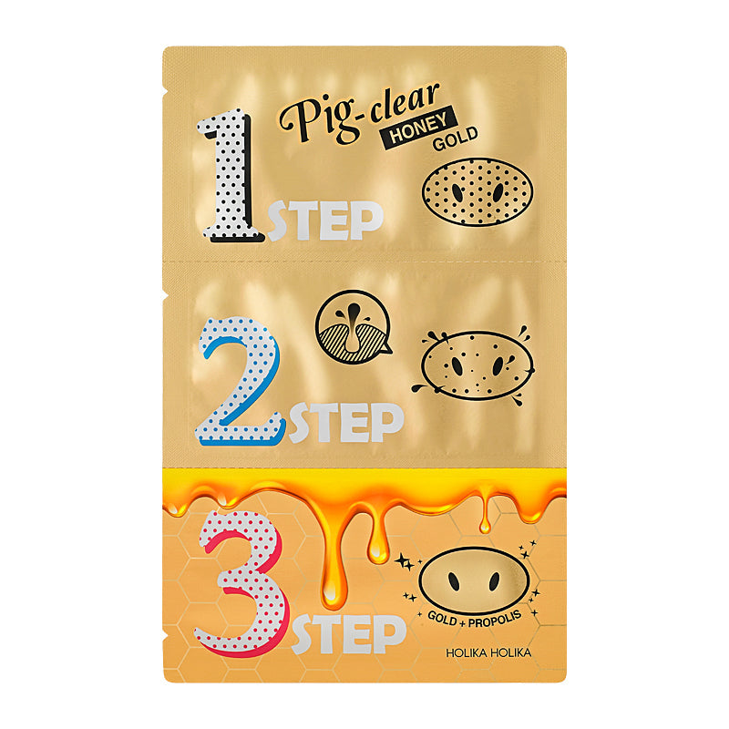 Holika Holika  Pig-Clear Blackhead 3-Step Kit Honey Gold. Ninapooride puhastuskomplekt taruvaigu ekstrakti ja kullaosakestega 8g
