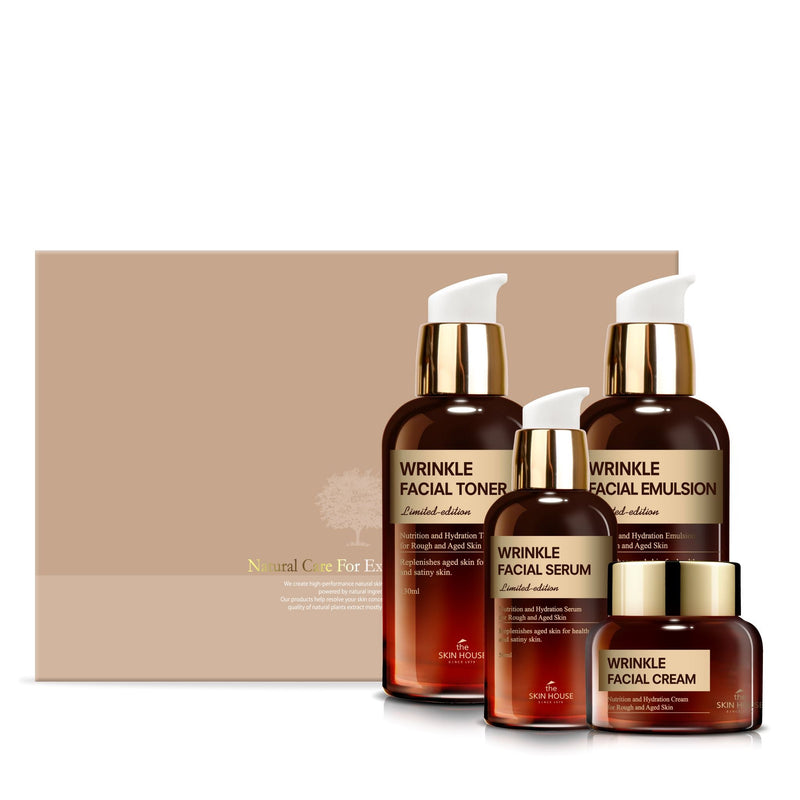 The Skin House Wrinkle Facial Gift Set. Vanenemisvastane pinguldavate toodete komplekt kollageeni ja ženšenniga 130+130+50+50ml