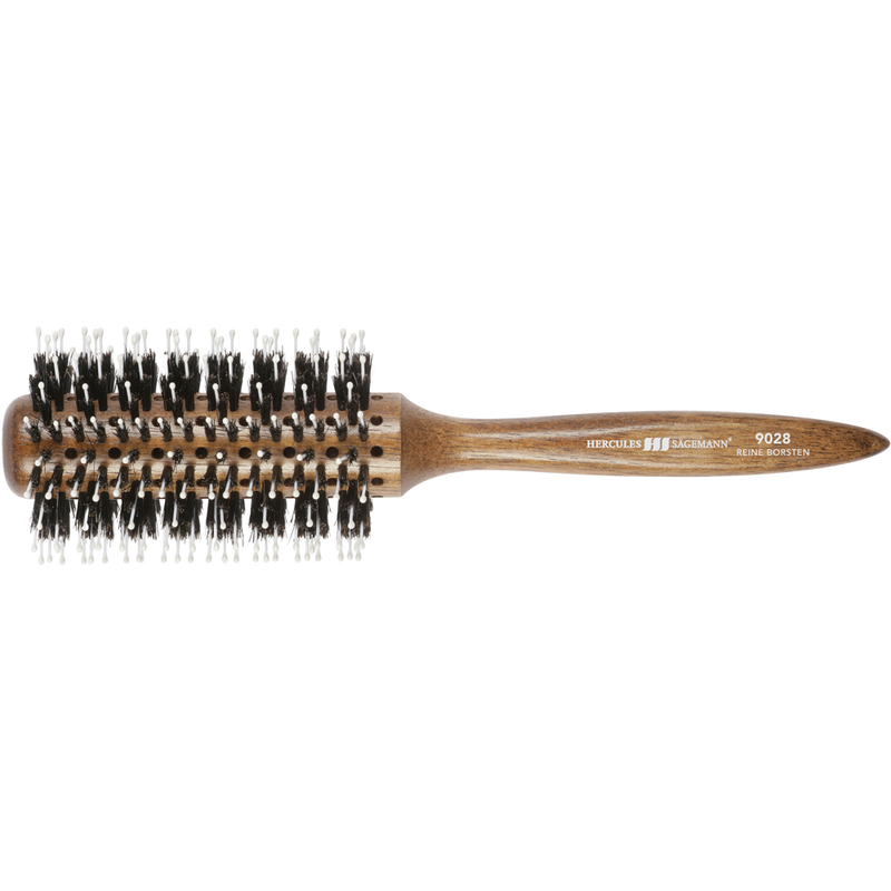 Hercules Sägemann Round Brush L-247mm Ø66mm 9028 With Pure Boar Bristles. Ümar 20-realine juuksehari tume puit