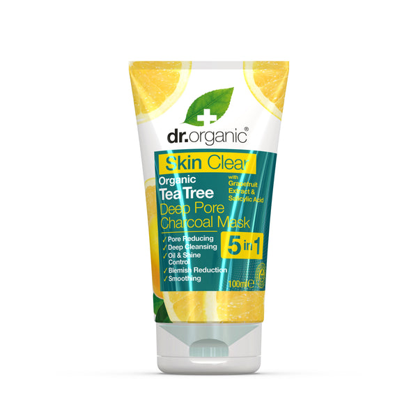 Dr Organic Skin Clear Tea Tree Deep Poore Charcoal Mask 5 In 1. Skin Clear poore ahendav sügavpuhastav söemask 100ml