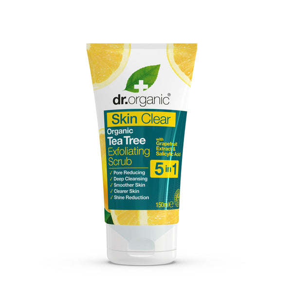 Dr Organic Skin Clear Tea Tree Exfoliating Scrub 5 In 1. Skin Clear poore ahendav ja sügavpuhastav näokoorija 150ml