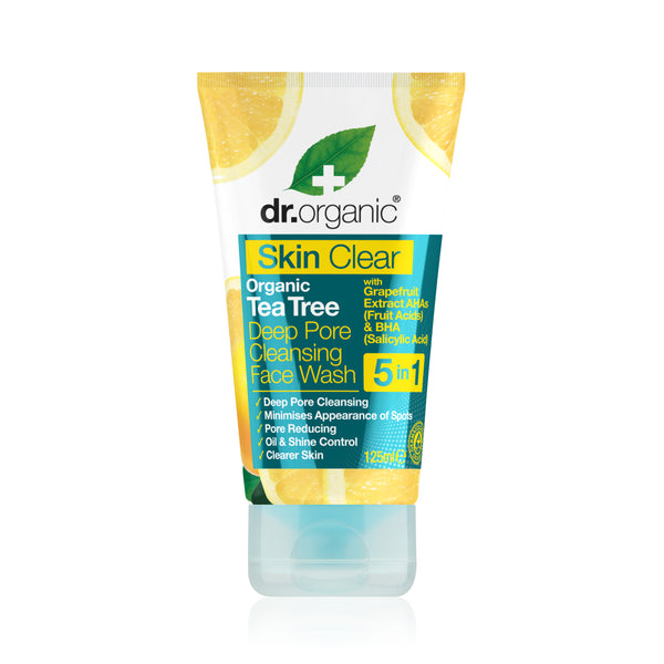 Dr Organic Skin Clear Tea Tree Deep Pore Cleansing Face Wash 5 In 1. Skin Clear poore ahendav ja sügavpuhastav näopesugeel 125ml
